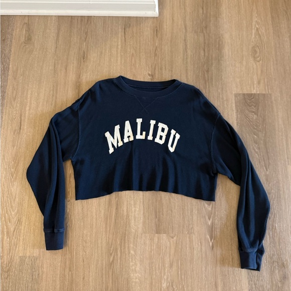 Malibu Tops - Dark Blue Malibu Waffle Knit Long Sleeve Tee